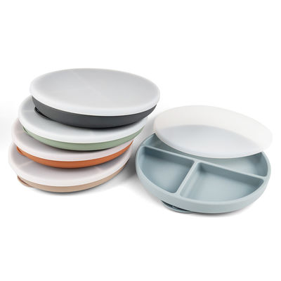 Piatto per bambini in silicone con coperchio e aspirazione Set di alimentazione a colori personalizzati per alimenti