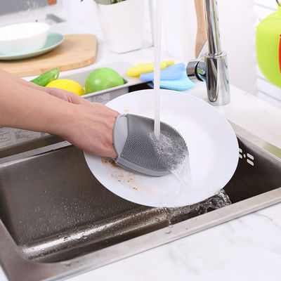 Spazzola per lavare i piatti a doppio lato in silicone a spugna per la pulizia della cucina resistente alle macchie