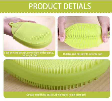 Spazzola per lavare i piatti a doppio lato in silicone a spugna per la pulizia della cucina resistente alle macchie