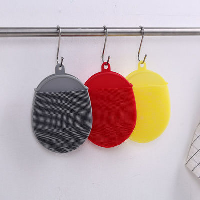 Spazzola per lavare i piatti a doppio lato in silicone a spugna per la pulizia della cucina resistente alle macchie