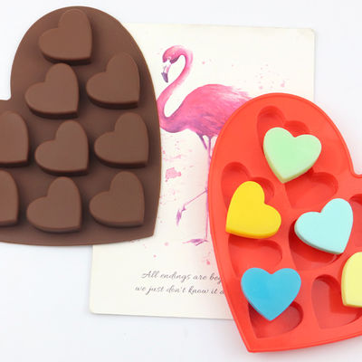 Moffa di sapone in silicone rosso scartato per 10 utensili da cucina a forma di cuore con cioccolato