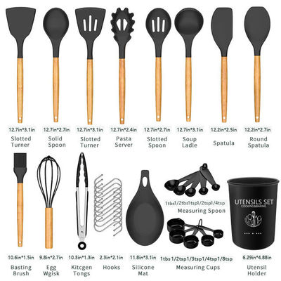 24 pezzi di manico di legno antiaderente di silicone Kitchen Gadget Set con opzioni personalizzate