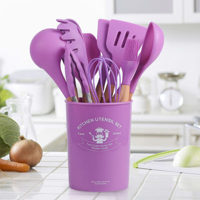 Set di utensili da cucina in silicone a 12 pezzi con maniglie di legno Il miglior amico della tua cucina