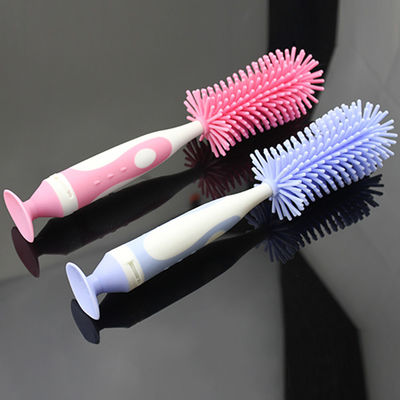 Spazzola per la pulizia delle bottiglie di silicone con detergente per capezzoli per bambini 10.4*2.2 in /26.5*5.8